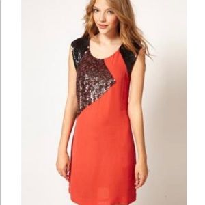 French Connection orange dress with sequin detail